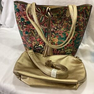 Imoshion Multicolor Floral Tote with Inside Bag with Gold Details LIKE NEW